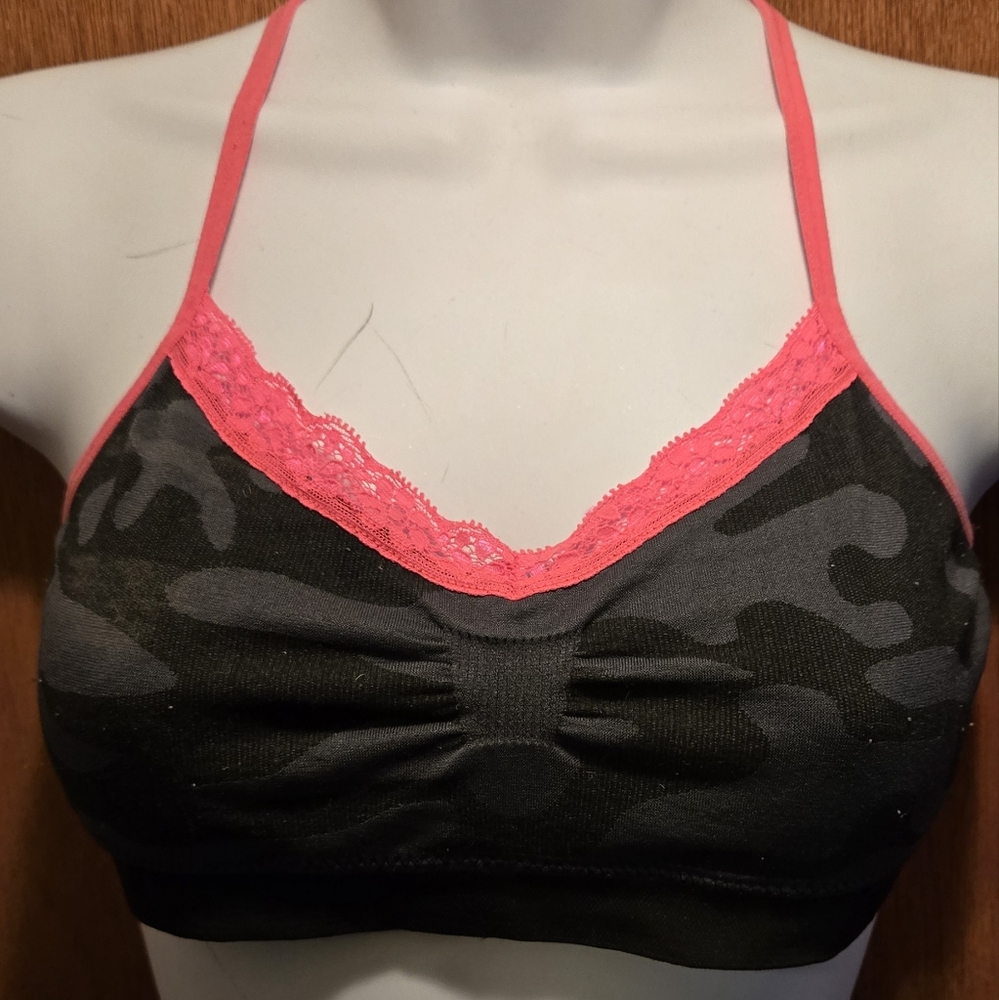 No Boundaries camo & pink lace sports bra/top bikini NWT SzM - Picture 1 of 5